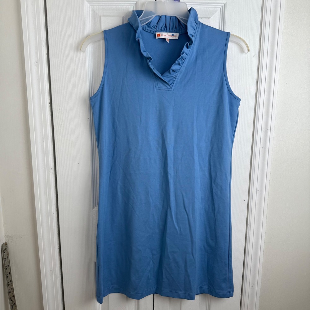 Jude Connally Blue Sleeveless Ruffle Collar Dress Women's Size XS Made in USA